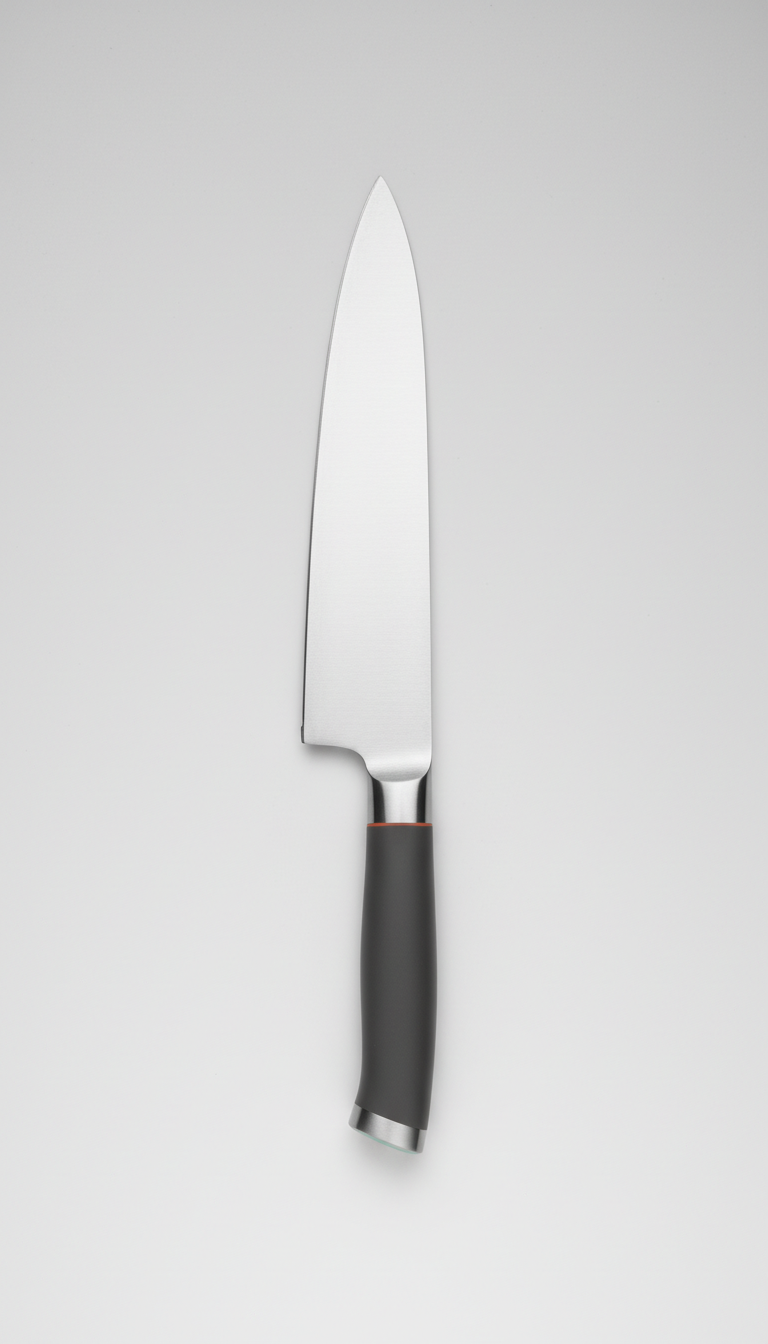 Stainless steel chef’s knife with ergonomic handle